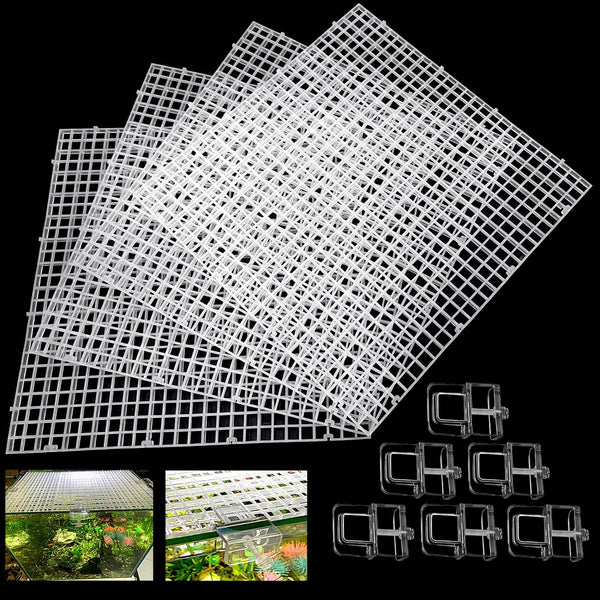 4 Aquarium Lid Hood Fish Tank Top Cover, Plastic Grid Panel Egg Crate Grate