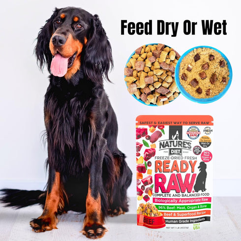 96% Nature's Diet Ready Raw Freeze-Dried Raw Dog Food, Beef, Human Grade, High Pressure Pasteurized (HPP), Meat, Organ