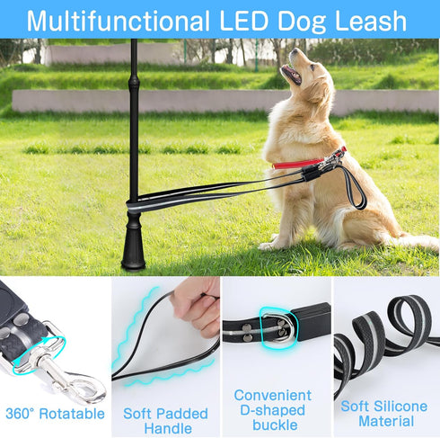 LED Dog Leash with 12 Lighting Modes, 4 Ft Rechargeable Lighted Leash for Night Walking Safety for All Dogs