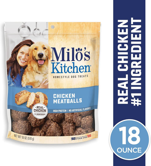Milo's Kitchen Homestyle Dog Treats, Chicken Meatballs, 18 Ounce, High Protein, No Artificial Flavors
