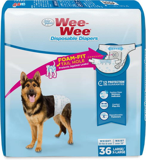Four Paws Wee-Wee Super Absorbent Disposable Adjustable Dog Potty Training Diapers, Leak-Proof