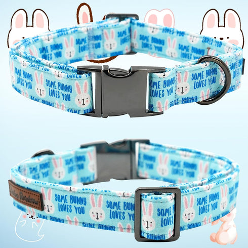 Dog Collar, Easter Day Adjustable Collar with Bunny Print Bowtie for Medium Small Large Dogs, Cute Gift