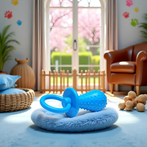 Junfamilee Blue Dserw Dog Pacifier Chew Toys, Mini Bite Resistant Bell Shape Rubber Pacifier Pet Puppy Molar Chew