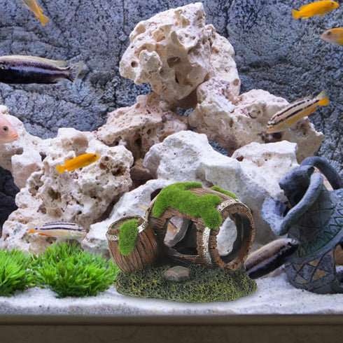 Wakauto Fish Hideout Aquarium Decoration Resin Hollow Double Barrel Shrimp Cave Shelter Betta Fish Tank Ornament