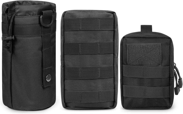 Gogoku 3 Pack Molle Pouch Combo - Tactical Water Bottle Pouch Holder, Compact Utility Waist Bag Pack