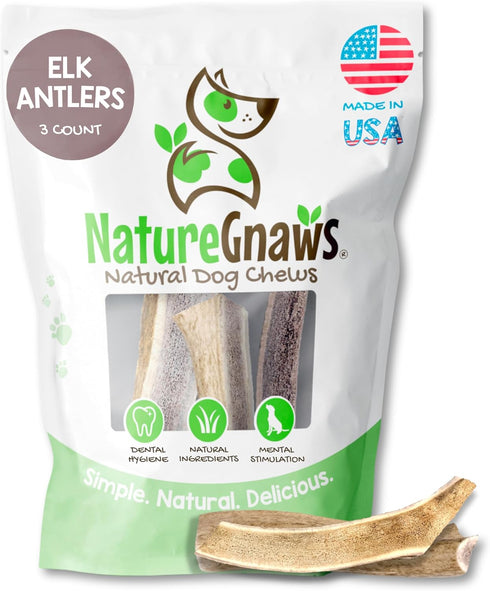 Nature Gnaws USA Elk Antlers for Dogs 5-8" (3 Count) - Long Lasting Natural Chew Bones for Aggressive Chewers
