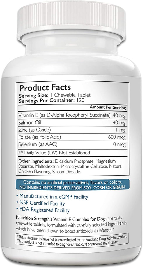 Vitamin E for Dogs - Promotes Cardiovascular Health - Immune System Support with Zinc, Selenium, Folate