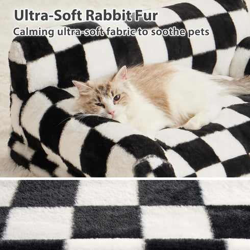 BFPETHOME Cat & Dog Couch Bed, Cute Checkered Pet Sofa for Small Pets, Non-Slip Bottom, Washable Cover (Black&White)