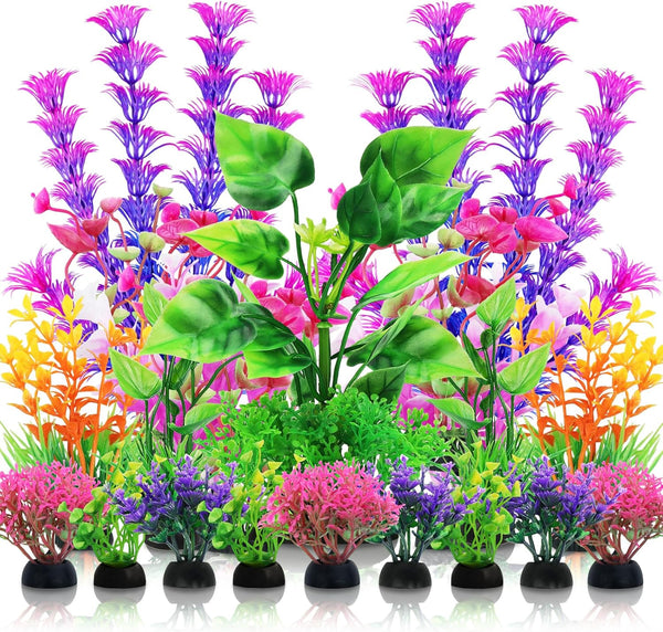 Aquarium Decorations - 20pcs Colorful Fish Tank Plants, Plastic Decoration for Aquariums