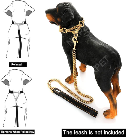Jewelry Kingdom Gold Dog Martingale Collar Metal Chain with Design Secure Buckle Dog Tag, 18K Cuban Link 15MM (Strong