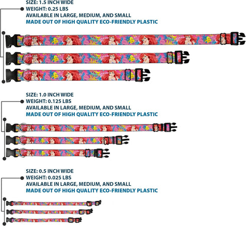 Buckle-Down Plastic Clip Collar - Large Ariel/Flounder/Fish Trio Poses Pinks - 1.5" Wide - Fits 18-32" Neck