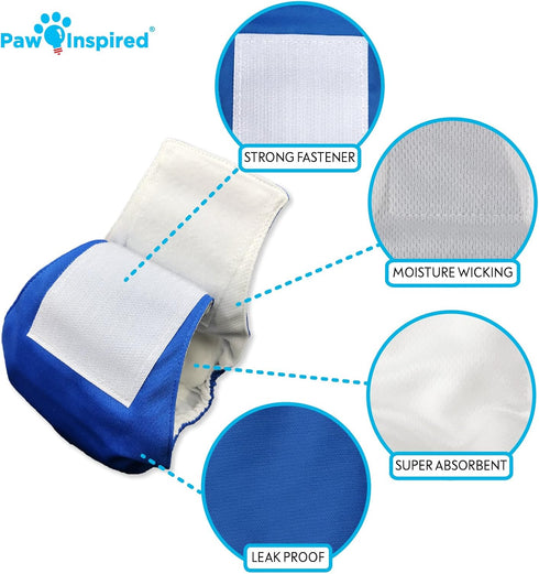 Paw Inspired Ultra Protection Washable Dog Diapers - 3 Count Male Dog Wraps, X-Small