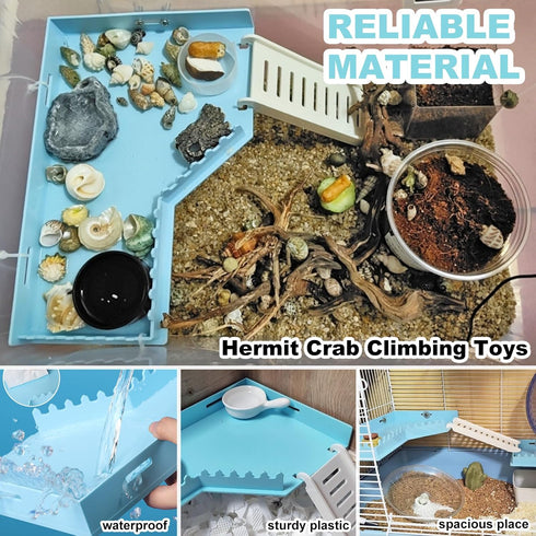 Hermit Crab Accessories - Platform with Ladder and Food Dish, Hermit Crab Climbing Toys, Habitat Supplies and Tank