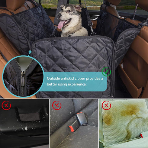 100% Hammock Dog Car Seat Cover for Back Seat | Mesh Window & Safety Belt | Waterproof Dog for Safe Travel with Side