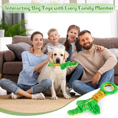 Plush Squeaky Dog Toy with Crinkle Paper and Tug of War Handle for Small Medium Large Dogs