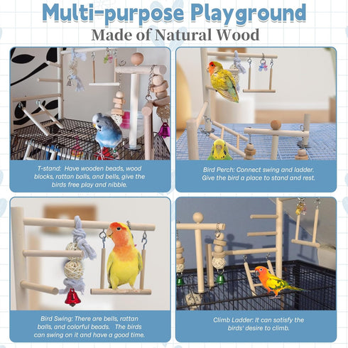 PINVNBY Bird Playground Parrot Play Gym with Wooden Perches, Ladders, and Swing Toy for Small Birds
