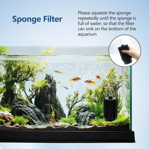 2 Pack Sponge Filter with Air Stone and Ceramic Media, Quiet Nano Bio Filter for 10-50 Gal Betta Fry Shrimp.
