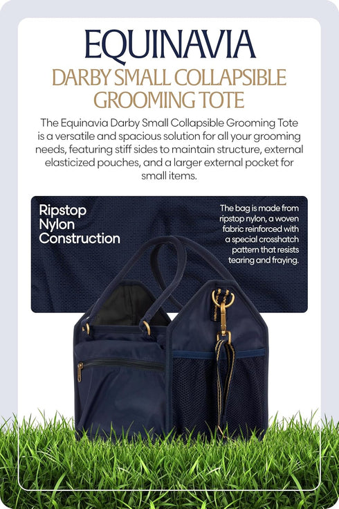 7" 8.5" 12" Equinavia Darby Small Collapsible Grooming Tote Bag for Horses, Dogs, Cats | Organizer with Shoulder Strap