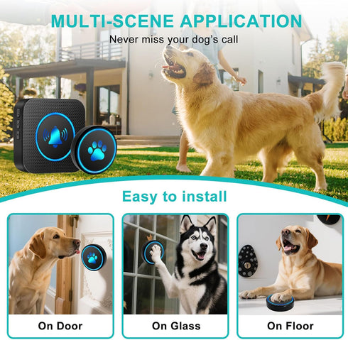 Yoiilifee 1000 IP65 60 (1 Dog Door Bell for Potty Training, Smart Wireless Doggie Doorbell to Go Outside, Feet Long
