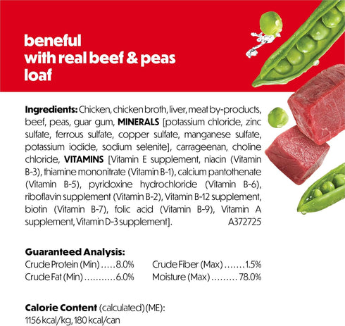 5.5 oz (Pack 12) Purina Beneful with Real Beef and Peas Wet Dog Food Loaf - Can