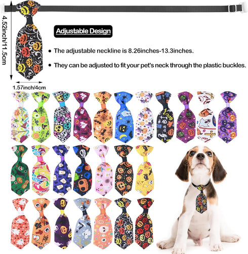 100pcs Halloween Dog Bow Ties Bulk Adjustable Neckties for Small Medium Dogs, 25 Set Pumpkin Patterns for Party Holiday