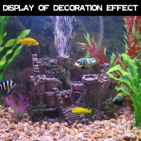 Aquarium Decorations, Castle Fish Tank Bubbler for Aquatic Pets to Breed, Play and Rest