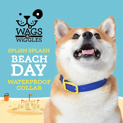 Wags & Wiggles Waterproof PVC Collar in Navy for Medium Dogs, Durable for Pool or Lake