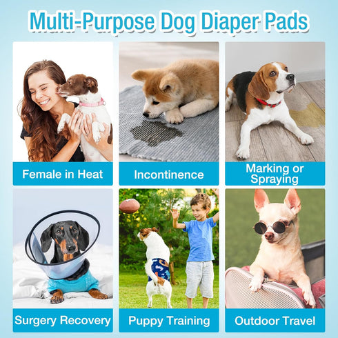 L-50ct) Pet Soft Dog Diaper Liners - Disposable Dog Diaper Booster Pads for Male & Female Dogs fit Most Dog Wraps
