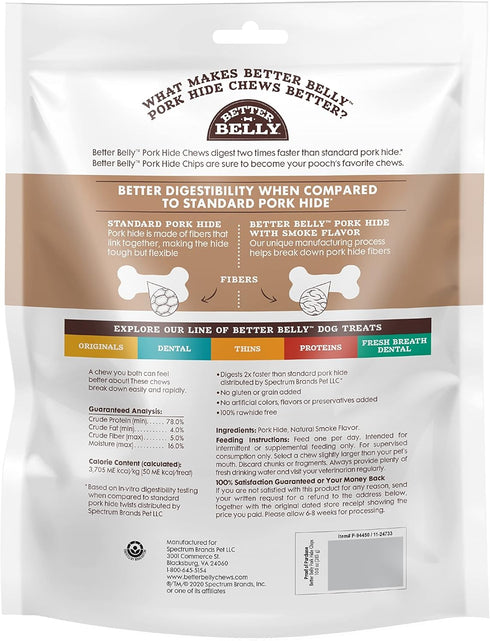 Better Belly Pork Hide Chips with Smoke Flavor, 10 Ounce, Digestible Pork Hide for Dogs (P-94450)