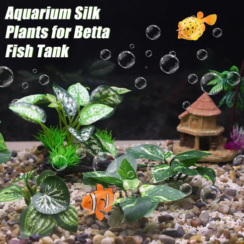 Aquarium Plastic Plants, Silk Plants Set Decor for Betta Fish (Green, 5pcs)