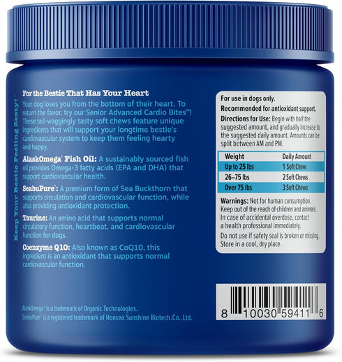 Zesty Paws Cardiovascular Support for Dogs, Taurine, CoQ10, L Carnitine & Sea Buckthorn, Senior Dog Heart Health