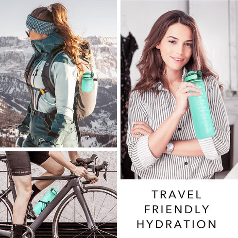 Hyeta 32 oz Water Bottle with Times to Drink and Straw, Motivational Leakproof Sports Bottle