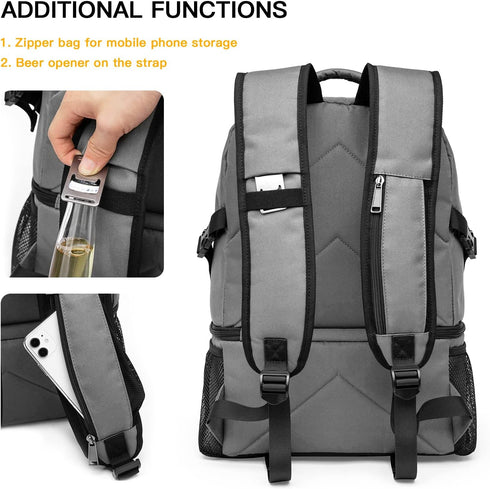 TUGUAN Insulated Cooler Backpack, 38/42 Cans Double Deck Leakproof Lightweight Soft Lunch Bag for Beach Picnic
