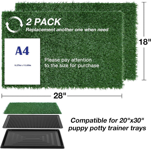 28" 18" 2 Packs GLOBREEN Artificial Dog Grass Pee Pads X - Large Puppy Training Turf for Potty Tray, Anti Odors