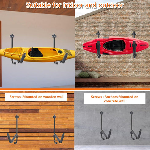 Pack Kayak Storage 15” Folding Rack Max Load 100 LBS Swivel Hooks Wall Mount for Indoor Outdoor