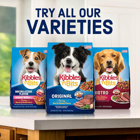 3.5 lb. 4 Count Kibbles 'n Bits Mini Bits Small Breed Dry Dog Food, Savory Beef & Chicken Flavors for Adult Dogs, Bag