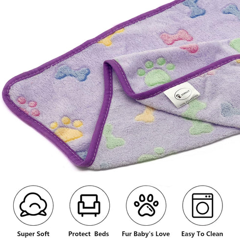 1 Pack 3 Puppy Blankets Fluffy Premium Fleece Cute Bone Print Warm Sleep Mat for Small Dogs & Cats, Small (23"x15")