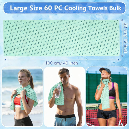 60 Pack 40"x12" (GR-60) QBrand Cooling Towels, Ice Breathable Chilly Sweat Rag Microfiber Workout Rags for Gym Towels