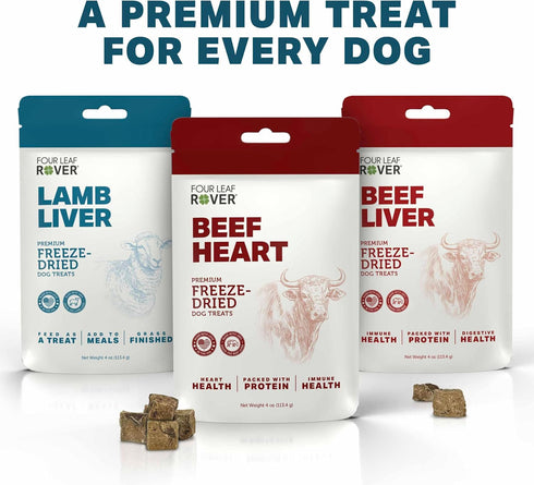 4 Oz FOUR LEAF ROVER Beef Heart Dog Treats - Grass Finished New Zealand Beef Heart - Raw Freeze Dried Single