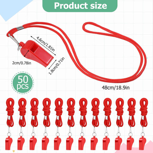 Zyghjort 50 Pack 120db Plastic Whistles for Coaches, Loud Crisp Sound Sports Whistles Bulk with Lanyard, for Lifeguard