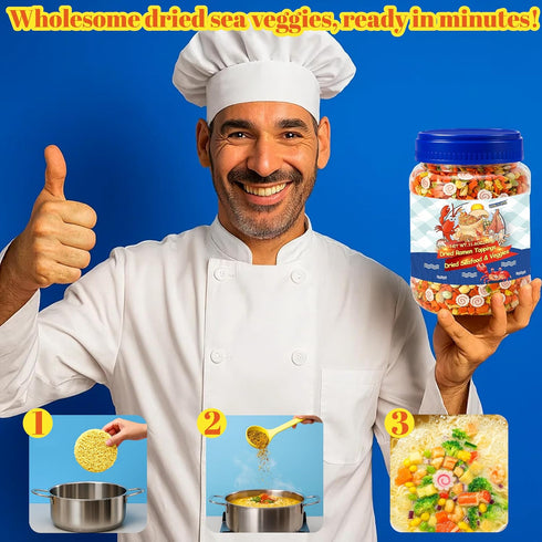 11.6oz 11 Dried Ramen Toppings Mixed Dehydrated Seafood & Vegetables with Shrimp, Crab & Fishcake, Freeze-Dried Veggies