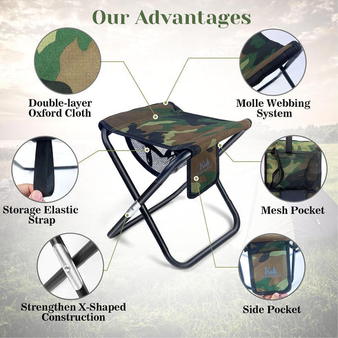 Upgraded 13 Inch Portable Folding Camping Stool with Side Pocket, Lightweight Foldable Stool for Adults, Travel, Fishing