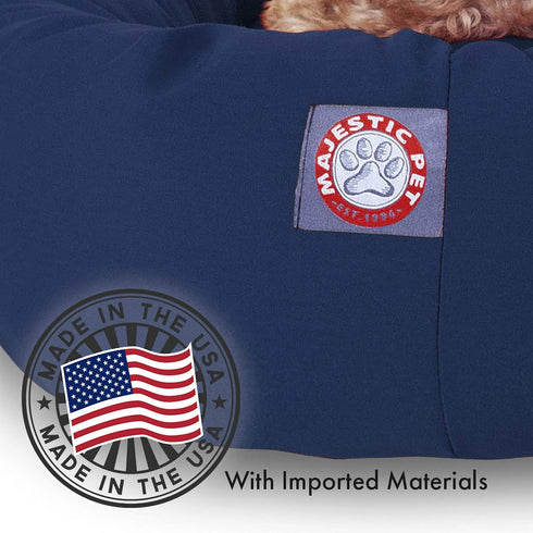 Majestic Pet 40 Inch Cozy Round Dog Bed, Washable Sherpa Calming Bed with Spine Support, Fluffy Donut, Navy Blue
