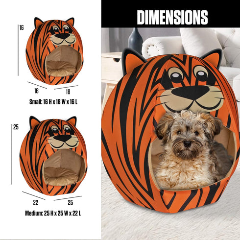 Maccabi Art Tiger Theme Dog Bed, Cute Igloo Style Pet Bed, Fits Small Dogs, Puppies, Cats, Non-Slip Design, 16 x 16 x 18