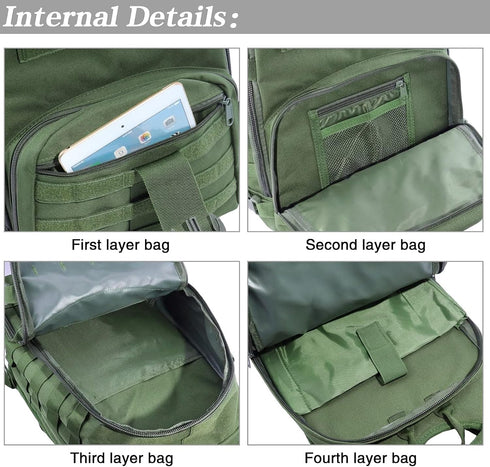 LIMHOO Military Tactical Backpack - 35L Hiking Trekking Rucksack, 3 Day Molle Assault Pack (Army Green)