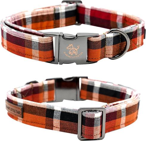 Elegant little tail Fall Dog Collar, Halloween Plaid with Flower Adjustable Collar for Small Dogs