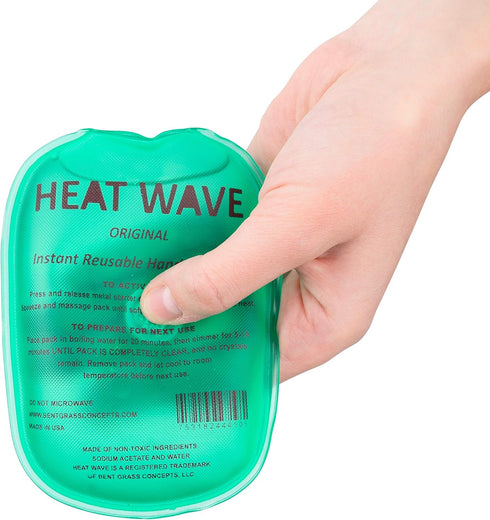 Heat Wave 3x5 Reusable Click Instant Heat Hand Warmer, Small Green, 4 Pack