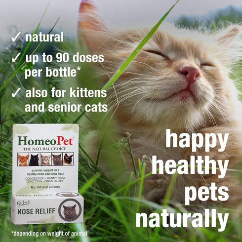 HomeoPet Feline Nose Relief, Natural Nasal and Sinus Medicine for Cats, 15 Milliliters