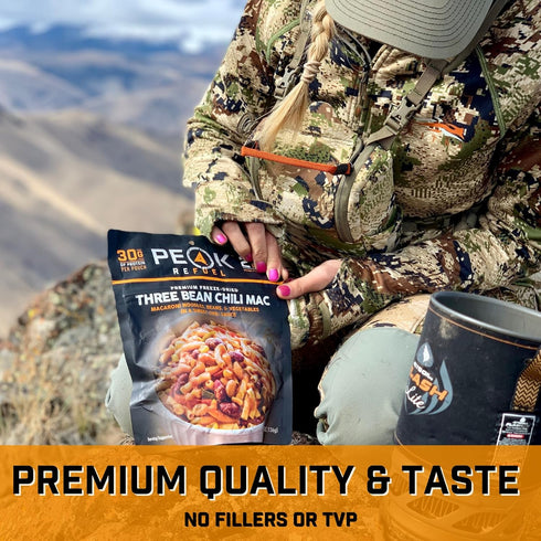 Peak Refuel Three Bean Chili Mac - Vegan Freeze Dried Backpacking Food, High Protein, Quick Prep, Lightweight Meals