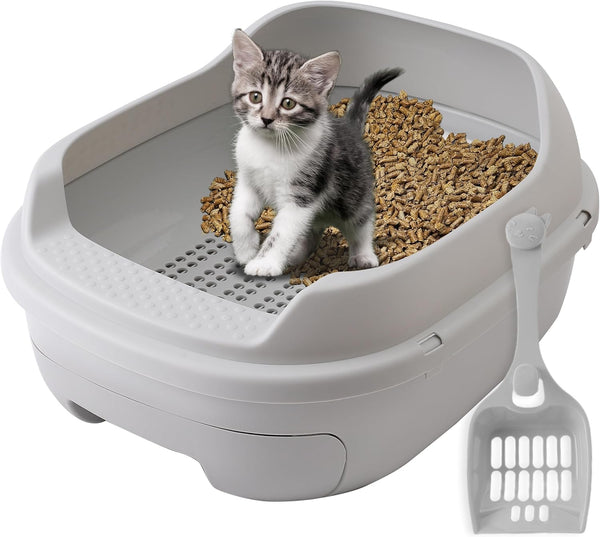 Skywin Sifting Cat Litter Box (Grey), Efficient Sifting System for Pine Pellets, Easy-to-Use